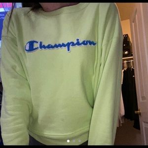Champion lime green logo name sweater very thick